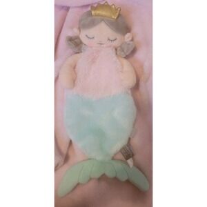 Demdaco Mermaid  Princess Lovey Plush Rattle Baby Security Pink Aqua Green